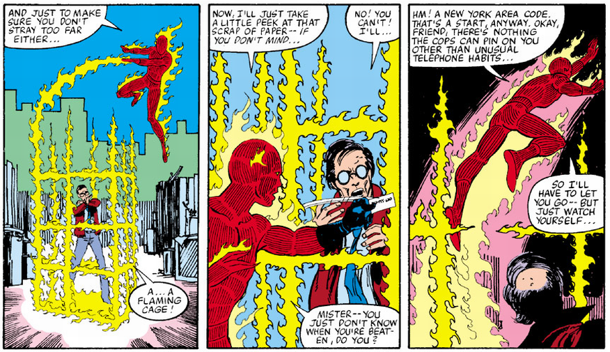 the human torch traps somebody in a fire cage