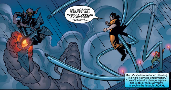 doctor octopus faces off with the green goblin
