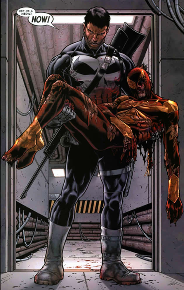 the punisher carries a wounded spider-man