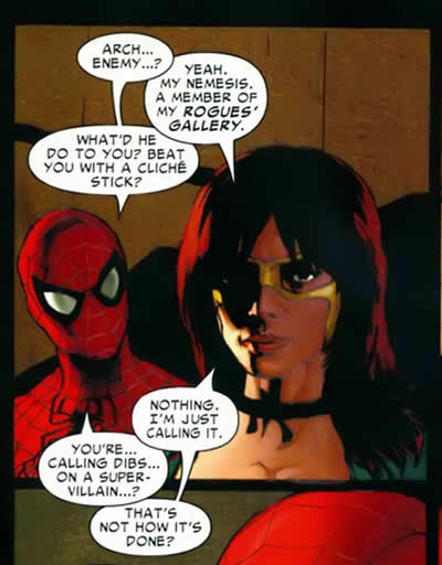rogues gallery discussion between spider-man and jackpot