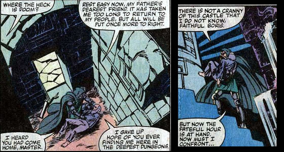 Fantastic Four panel : dr. doom finds his faithful servant, josef, and carries him out of the dungeons