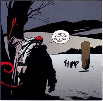 Hellboy sees a thumping rock