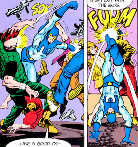 Crisis on Infinite Earths panel : blue beetle style fighting