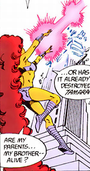 Crisis on Infinite Earths panel : starfire releasing starbolts over the city