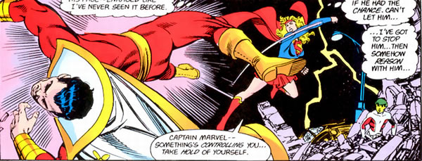 Crisis on Infinite Earths panel : supergirl punching captain marvel