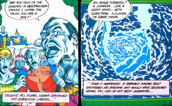 Crisis on Infinite Earths panel : krona looking into the beginning of time