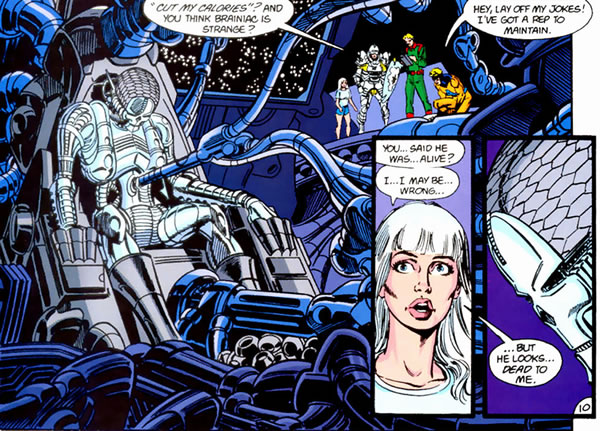Crisis on Infinite Earths panel : braniac discovered lifeless in  a chamber of his ship
