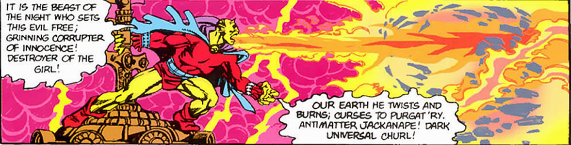 Crisis on Infinite Earths panel : etrigan emitting flames from his mouth
