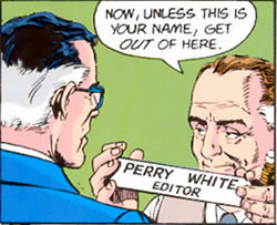 Crisis on Infinite Earths panel : perry white shows clark that he is the daily planet editor