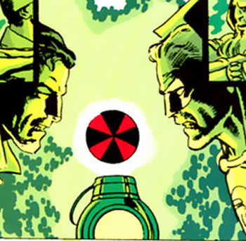 Crisis on Infinite Earths panel : alan scott and dr. occult focuses mystic power through the sign of seven and the green lantern