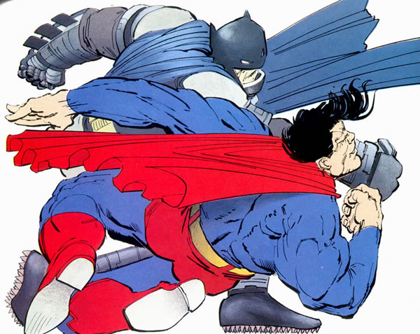 batman the dark knight returns panel : batman punches superman