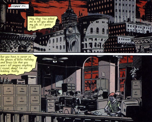 Batman Gotham Central : red skyscape through window