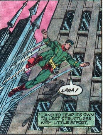 Secret Origins Superman : Jor-L jumping before skyscrapers