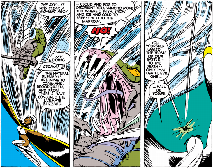 storm attacks the brood queen