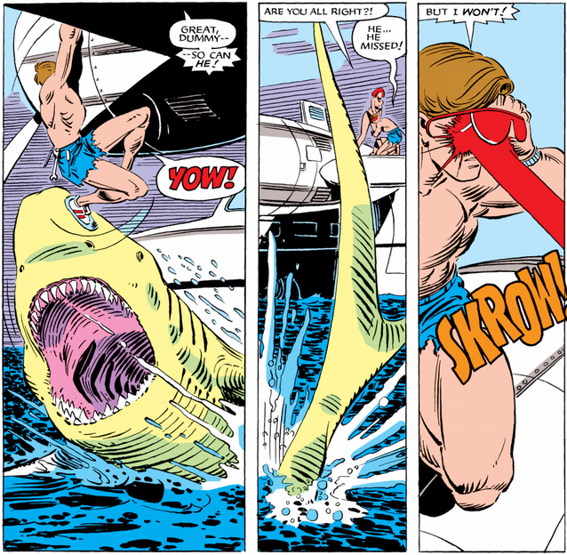 cyclops warding off a shark
