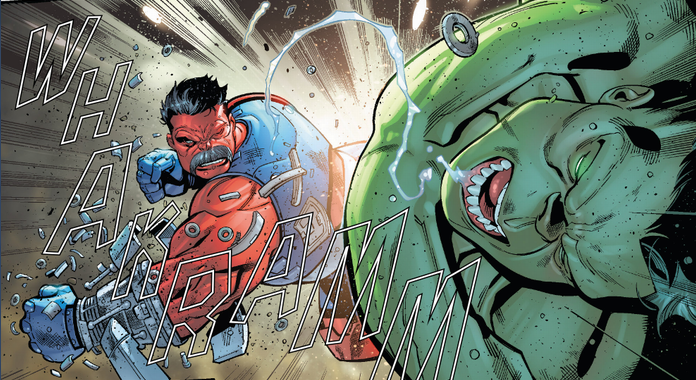red hulk punching green hulk