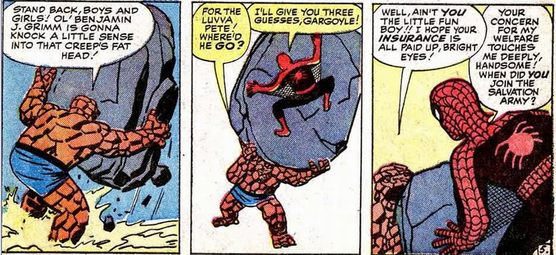 thing carries a rock and spider-man