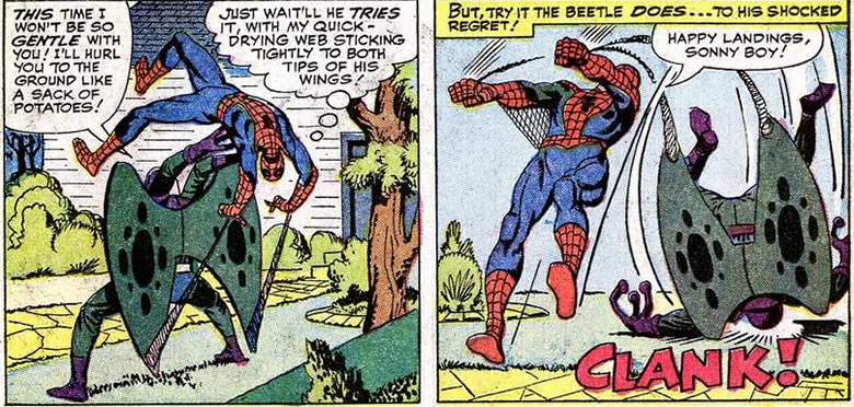 spider-man fighting the
					beetle