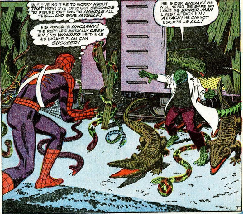 the lizard commanding reptiles to attack spider-man