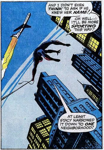 spider-man swinging with the sky as a backdrop
