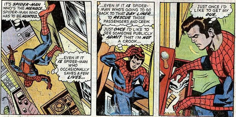 peter parker rummages through his apartment