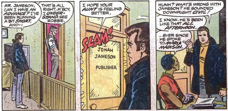 peter and glory
					grant out outside j. jonah jameson's office