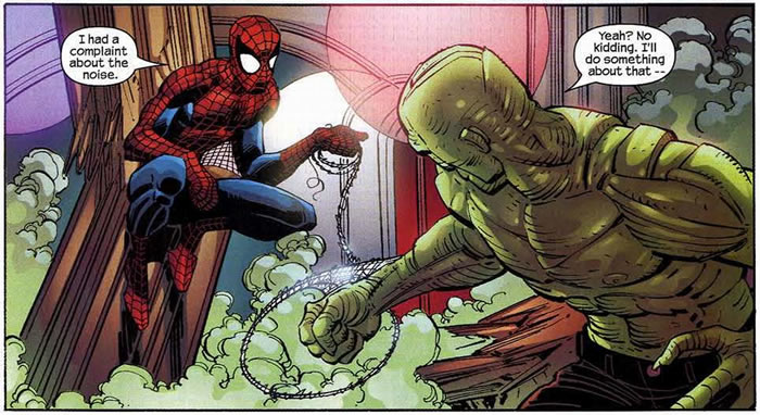 spider-man confronts the 
					gamma zombie