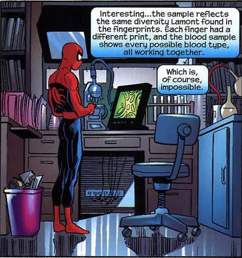 spider-man illegally using
					lab equipment