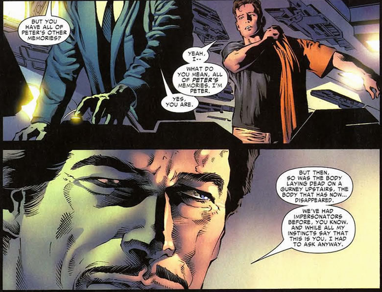 tony stark explains about
					the two peters