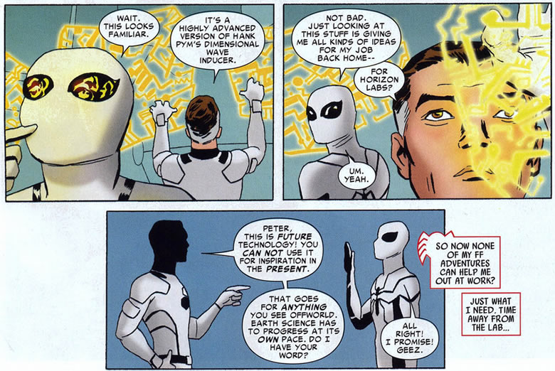 parker's idea of using future technology is foiled by reed richards