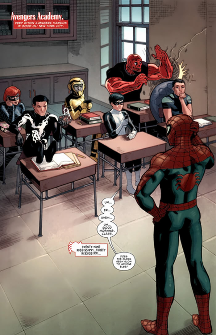 spider-man teaches at the
					avengers academy