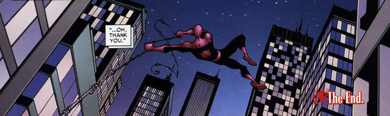 spider-man swings off into the 
					night