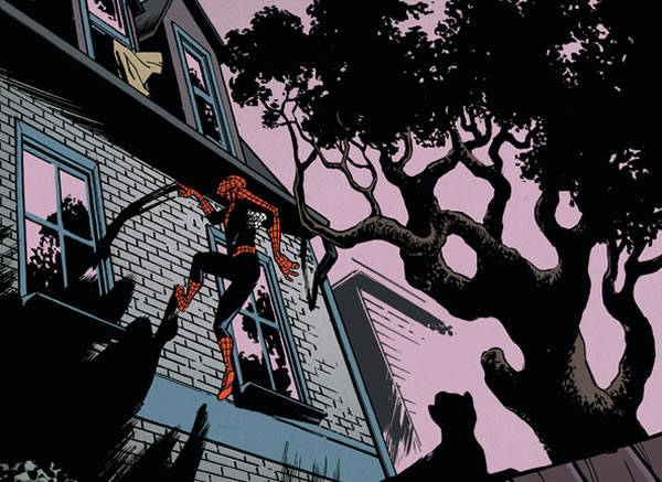 spider-man climbing the side of aunt may's house