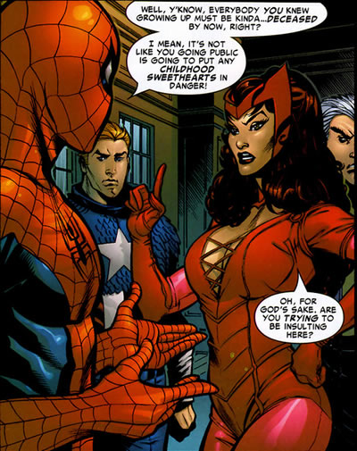 the scarlet witch talks to spidey
