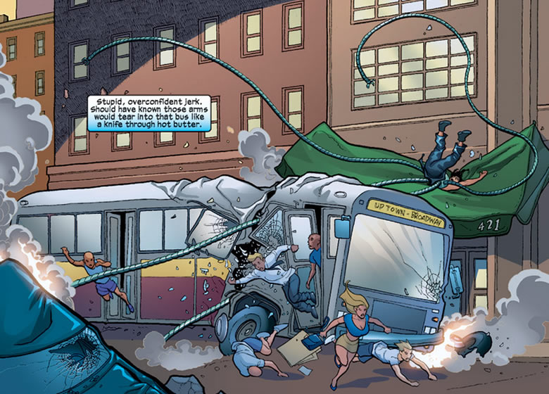 doctor octopus falls on a bus