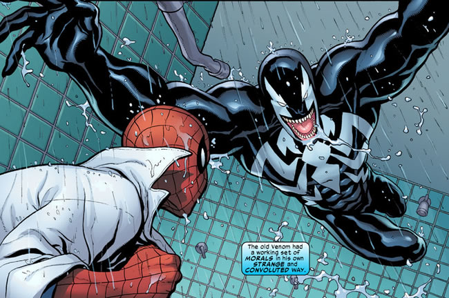 venom jumps at spider-man
