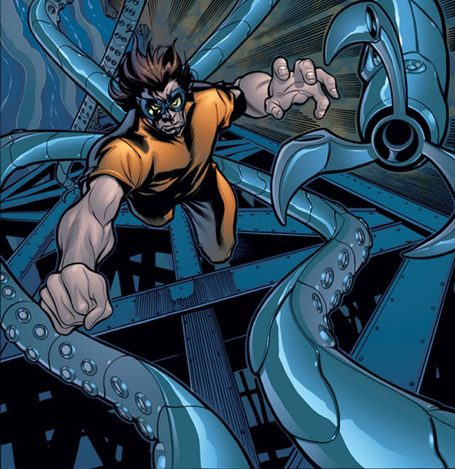 doctor octopus climbing up a bridge