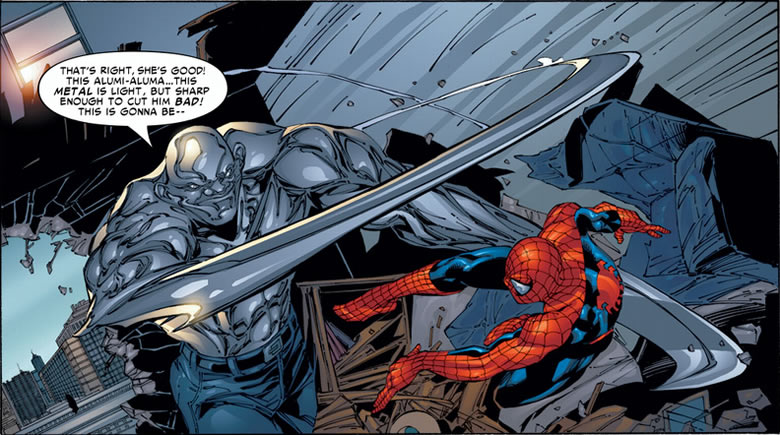 absorbing man turns to aluminum and takes on spider-man