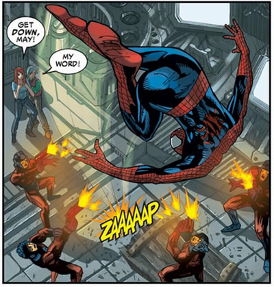 spider-man being attacked by
					doombots