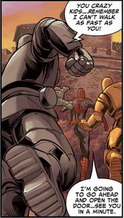 spider-man with aunt may
					and mj both in iron man armor