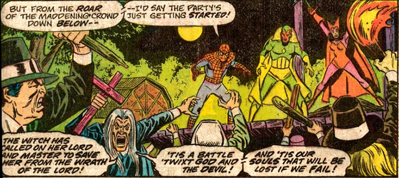 spider-man, the vision, and 	the scarlet witch in the salem witch hunts of 1692
