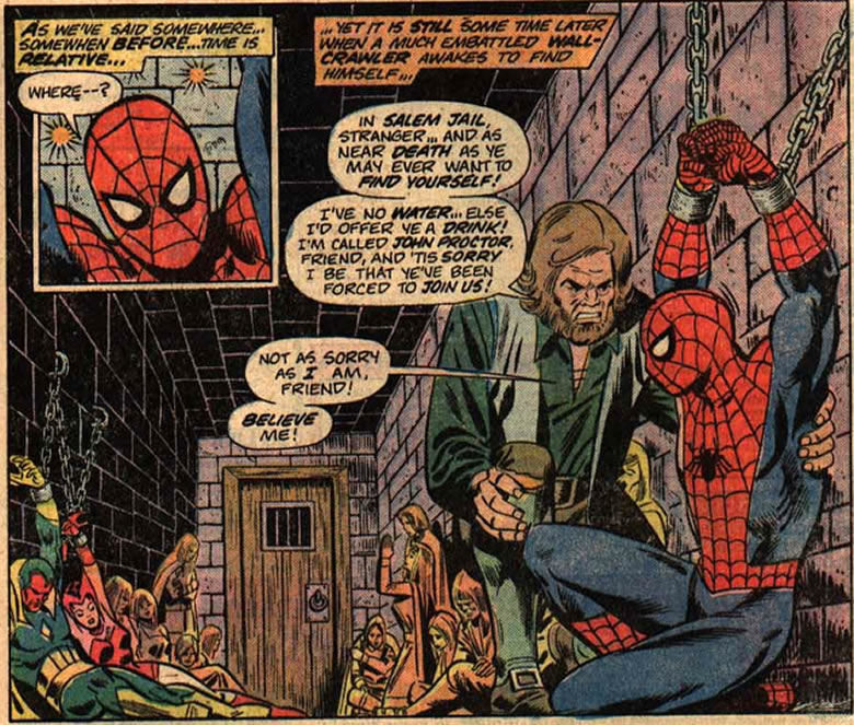 spider-man with others in a salem dungeon