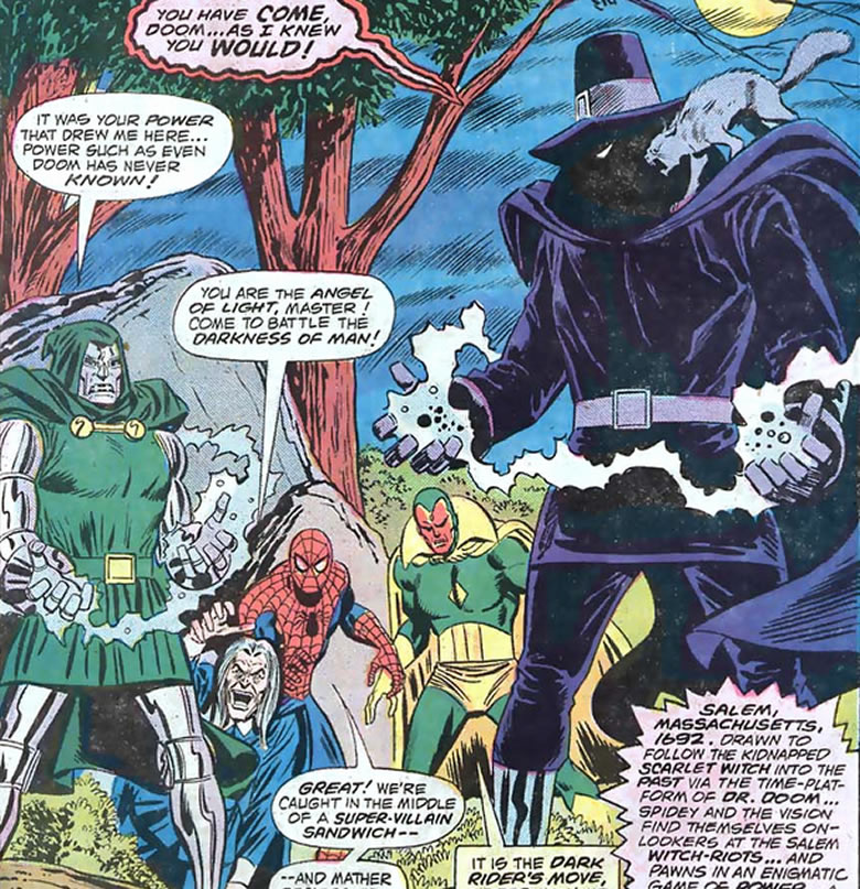 doc doom, spidey, the vision,
					cotton mather and the dark rider