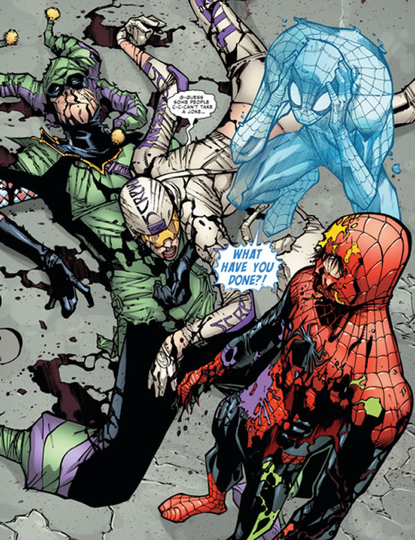 screwball and the jester
					beaten bloody by spider-man