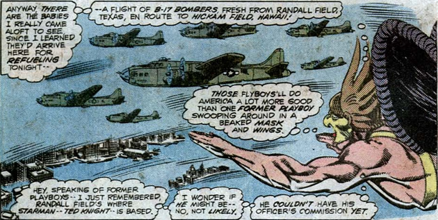 hawkman sees a flight of b-17 super fortress bombers