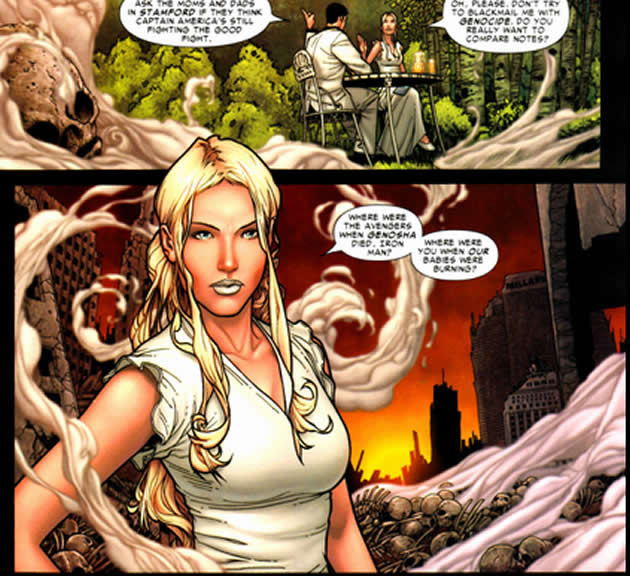 tony stark and emma frost talk about genosha