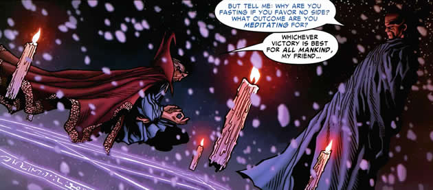 dr. strange meditates in the north pole and uatu visits him