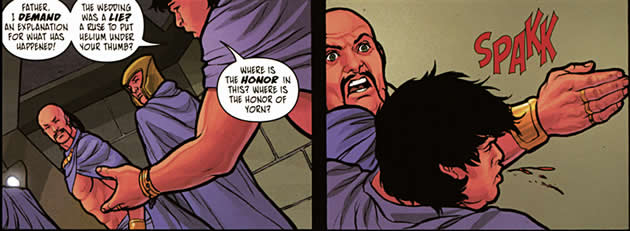 the jeddak of yorn hits his son, valian