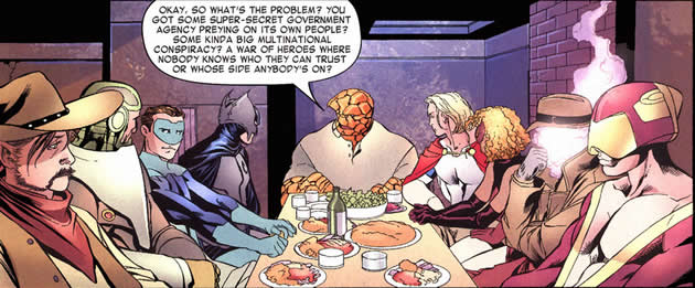 the thing and the heroes of paris at the lunch table