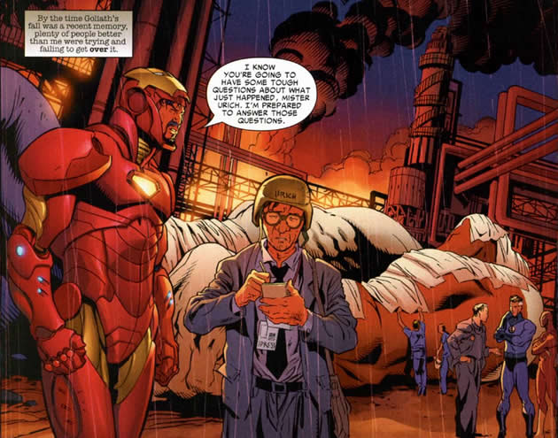 tony stark expresses regret at the  death of goliath